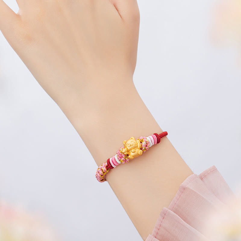 Buddha Stones Handmade 999 Sterling Silver Fortune Cat Ingot Peach Blossom Luck Red Rope Bracelet - image 8