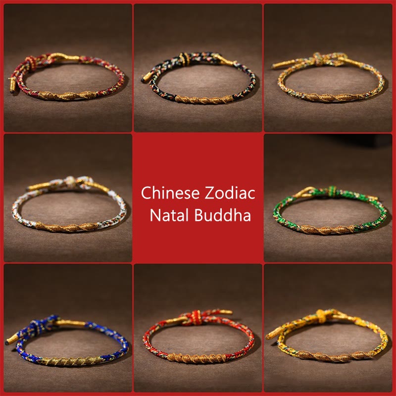 Buddha Stones Handmade Chinese Zodiac Natal Buddha Luck Strength Braided Rope Bracelet - image 1