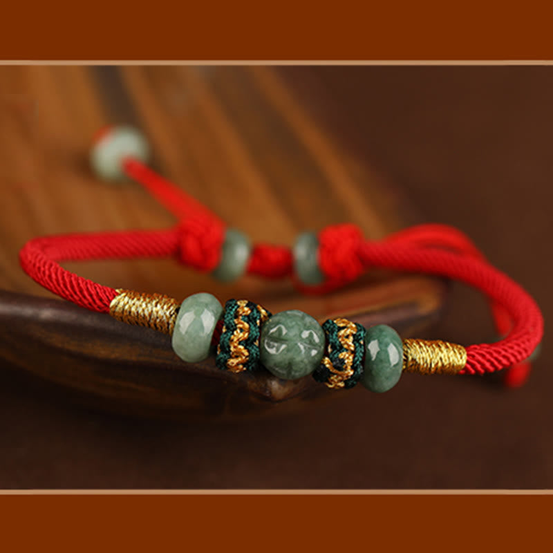 Buddha Stones Jade Abacus Bead Prosperity Red String Rope Bracelet - image 15
