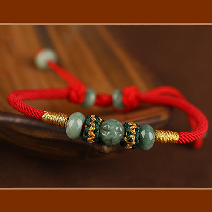 Buddha Stones Jade Abacus Bead Prosperity Red String Rope Bracelet - image 15
