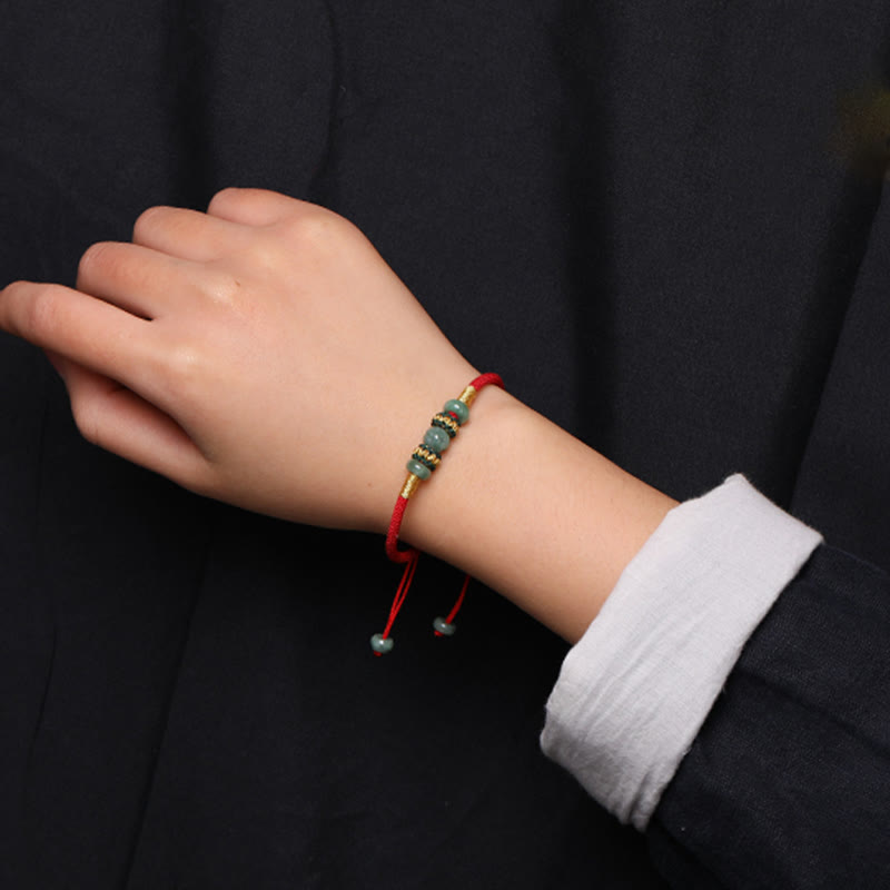 Buddha Stones Jade Abacus Bead Prosperity Red String Rope Bracelet - image 9