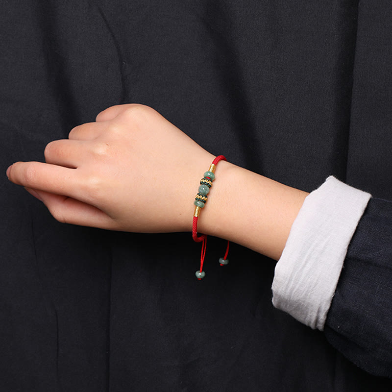 Buddha Stones Jade Abacus Bead Prosperity Red String Rope Bracelet - image 8