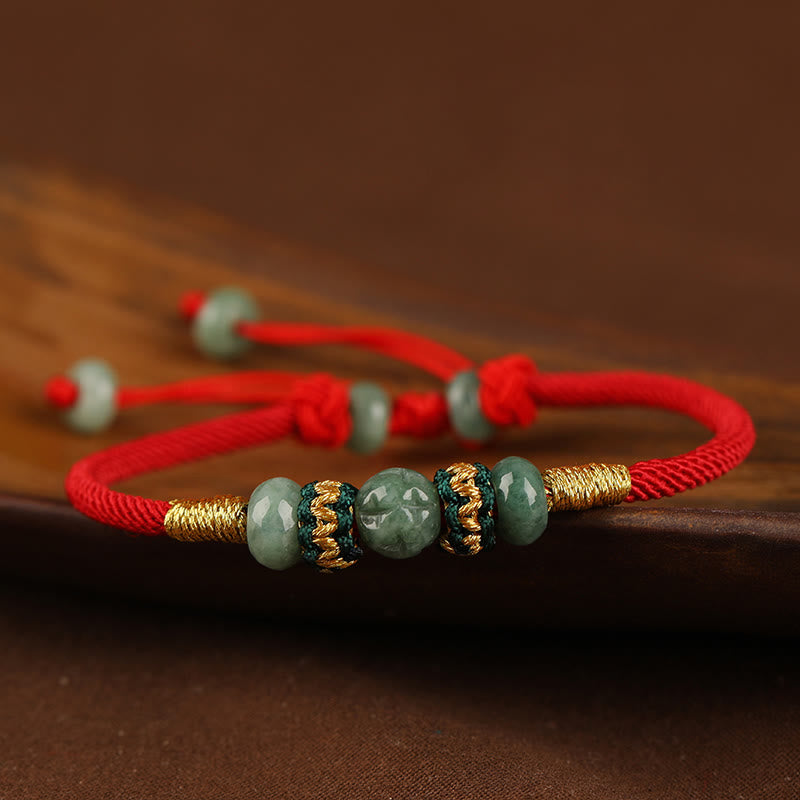 Buddha Stones Jade Abacus Bead Prosperity Red String Rope Bracelet - image 13