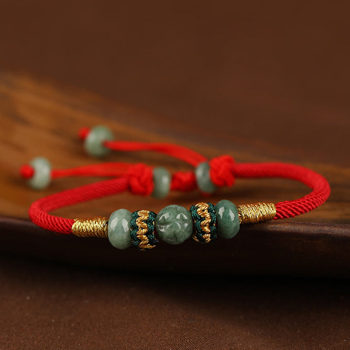 Buddha Stones Jade Abacus Bead Prosperity Red String Rope Bracelet - image 13