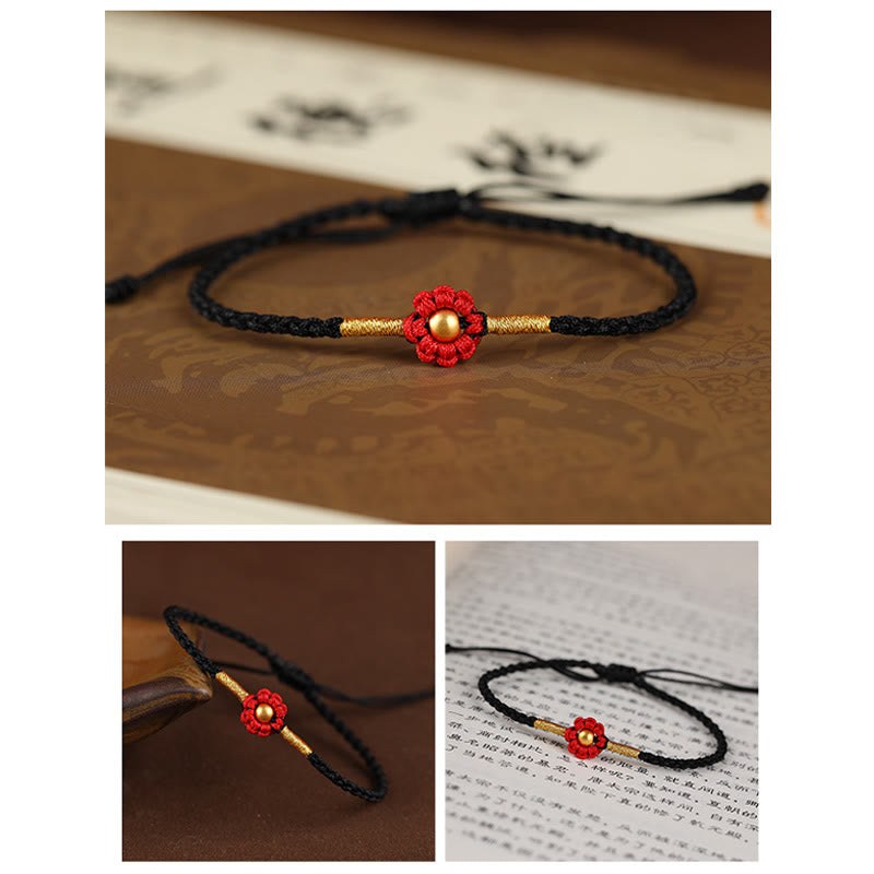 Buddha Stones 999 Gold Mini Bead Handmade Flower Design Luck Protection Rope Bracelet - image 15