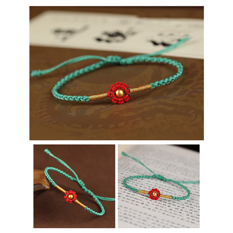 Buddha Stones 999 Gold Mini Bead Handmade Flower Design Luck Protection Rope Bracelet - image 13