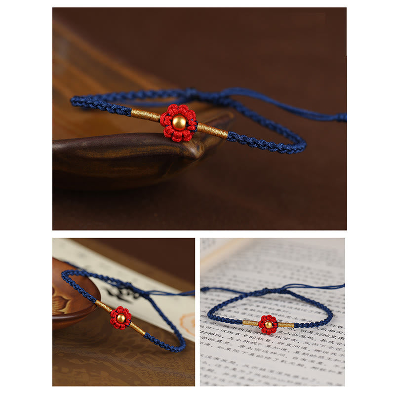 Buddha Stones 999 Gold Mini Bead Handmade Flower Design Luck Protection Rope Bracelet - image 8