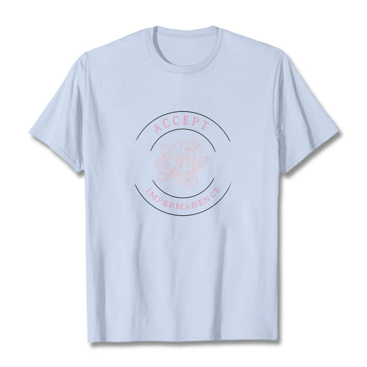 Buddha Stones  Lotus Accept Impermanence Cotton Tee T-shirt - LightCyan - 2XL - image 7