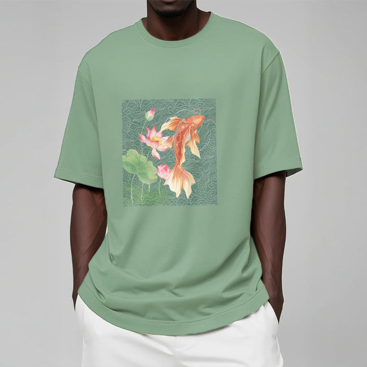 Buddha Stones Koi Fish Lotus Combination Cotton Tee T-shirt - image 15