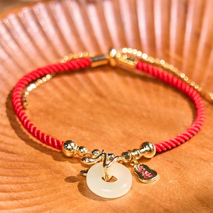 Buddha Stones Copper Plated Gold Jade Peace Buckle Fu Character Year Of The Snake Red String Luck Bracelet - image 4