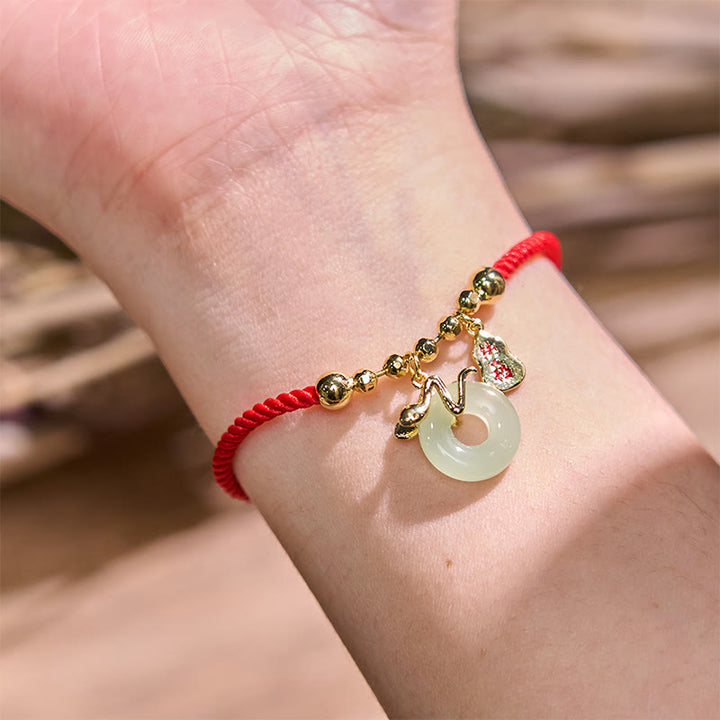 Buddha Stones Copper Plated Gold Jade Peace Buckle Fu Character Year Of The Snake Red String Luck Bracelet - image 5