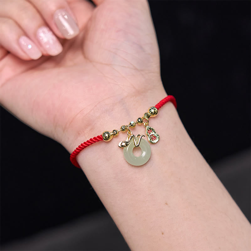 Buddha Stones Copper Plated Gold Jade Peace Buckle Fu Character Year Of The Snake Red String Luck Bracelet - image 14