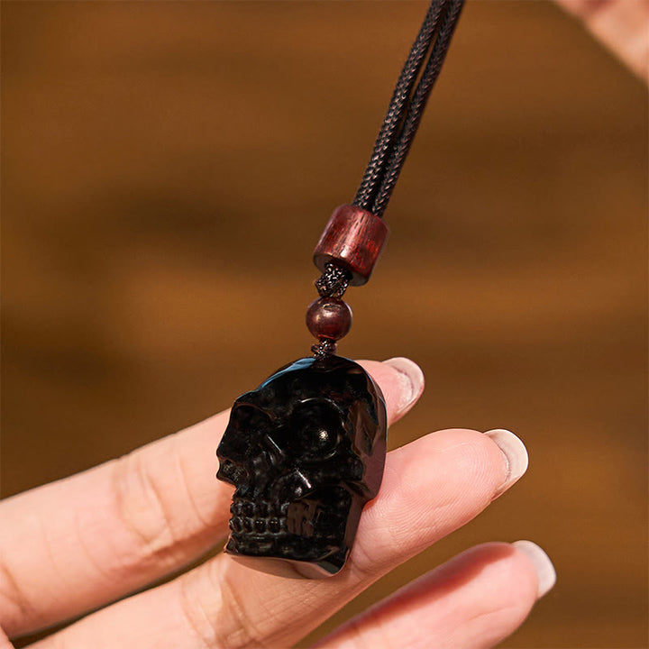 Buddha Stones Black Obsidian String Skeleton Fulfilment Necklace Pendant - image 6