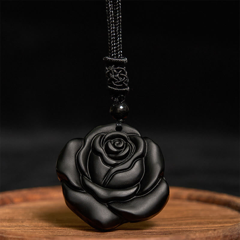 Buddha Stones Black Obsidian String Black Rose Purification Necklace Pendant - image 9