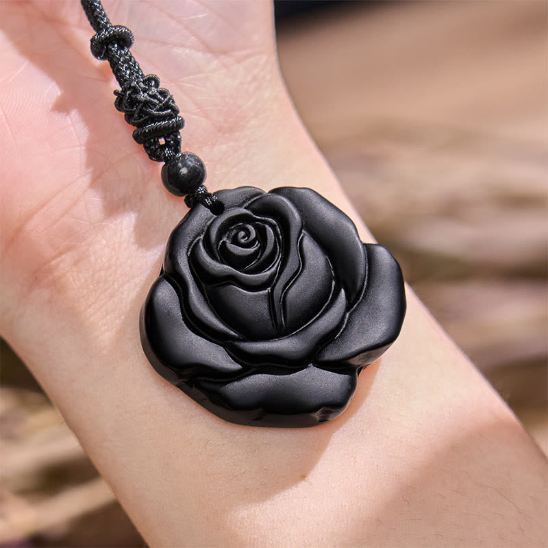 Buddha Stones Black Obsidian String Black Rose Purification Necklace Pendant - image 7