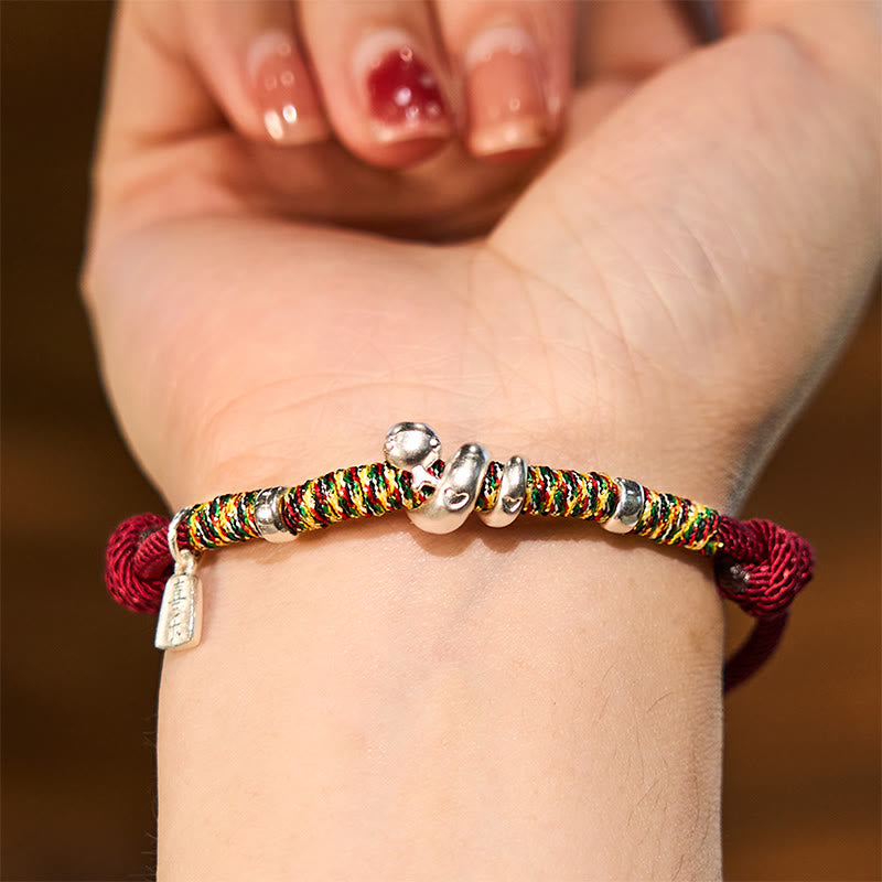 Buddha Stones 999 Sterling Silver Year Of Snake Red String Happiness Protection Braided Bracelet - image 4