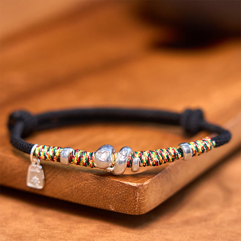 Buddha Stones 999 Sterling Silver Year Of Snake Red String Happiness Protection Braided Bracelet - 999 Sterling Silver Black Rope (Wrist Circumference: 15-17cm) - image 10