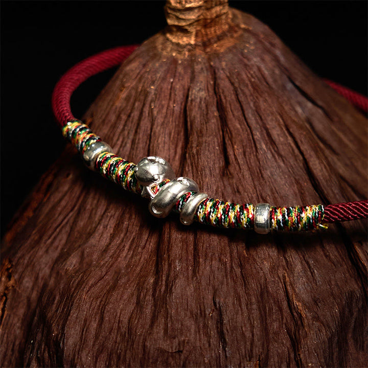 Buddha Stones 999 Sterling Silver Year Of Snake Red String Happiness Protection Braided Bracelet - image 3
