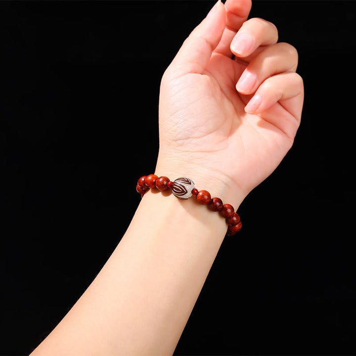 Buddha Stones Natural Rosewood Cyan Jade Bodhi Seed Lotus Warmth Calm Bracelet - image 4