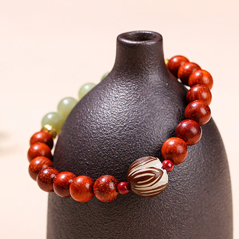 Buddha Stones Natural Rosewood Cyan Jade Bodhi Seed Lotus Warmth Calm Bracelet - image 10