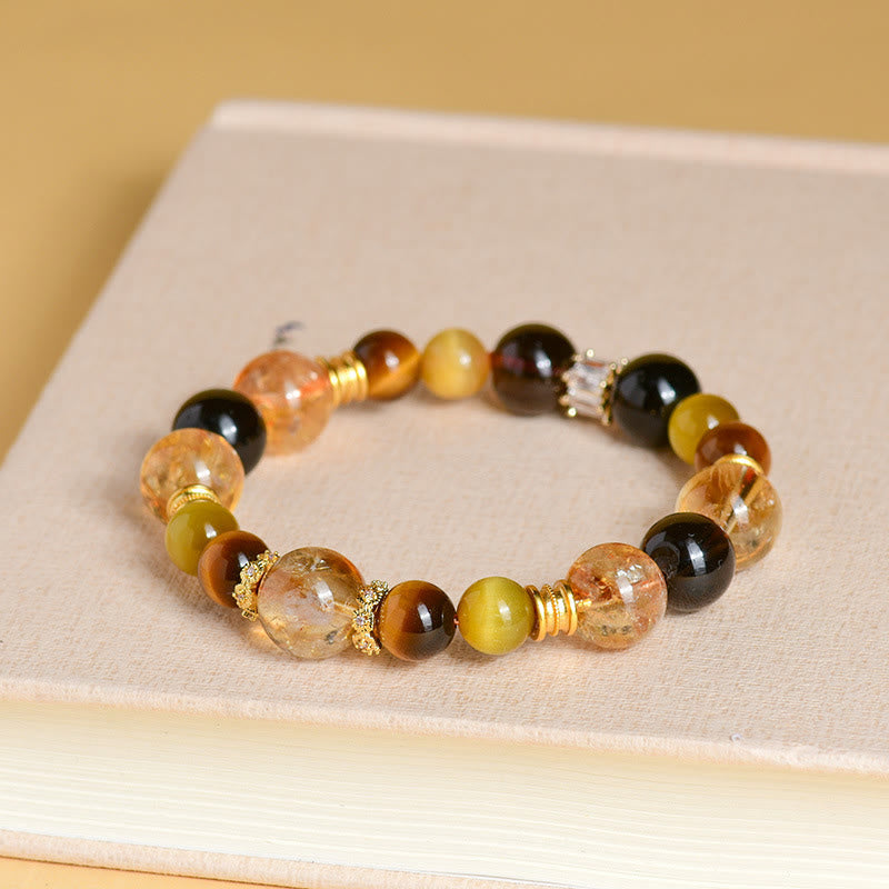 Buddha Stones Natural Citrine Smoky Quartz Tiger Eye Duobao Crystal Prosperity Bracelet - image 1