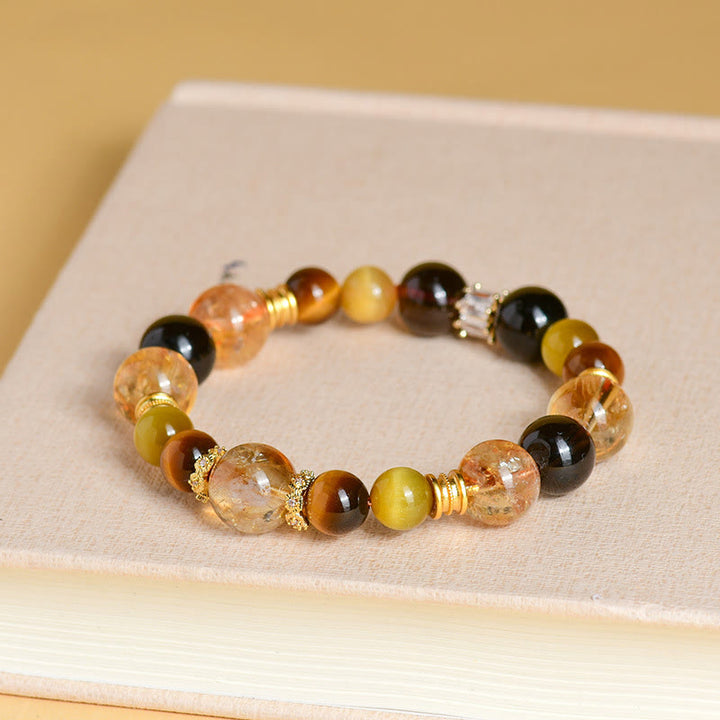 Buddha Stones Natural Citrine Smoky Quartz Tiger Eye Duobao Crystal Prosperity Bracelet - image 1