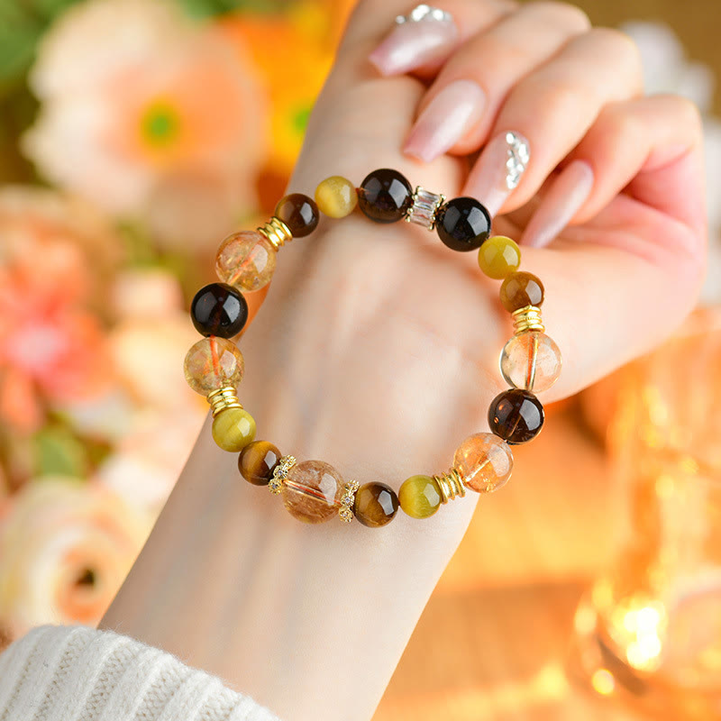 Buddha Stones Natural Citrine Smoky Quartz Tiger Eye Duobao Crystal Prosperity Bracelet - image 4
