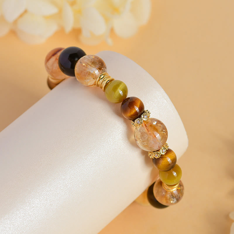 Buddha Stones Natural Citrine Smoky Quartz Tiger Eye Duobao Crystal Prosperity Bracelet - image 8