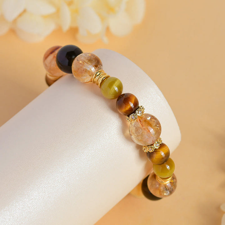 Buddha Stones Natural Citrine Smoky Quartz Tiger Eye Duobao Crystal Prosperity Bracelet - image 8