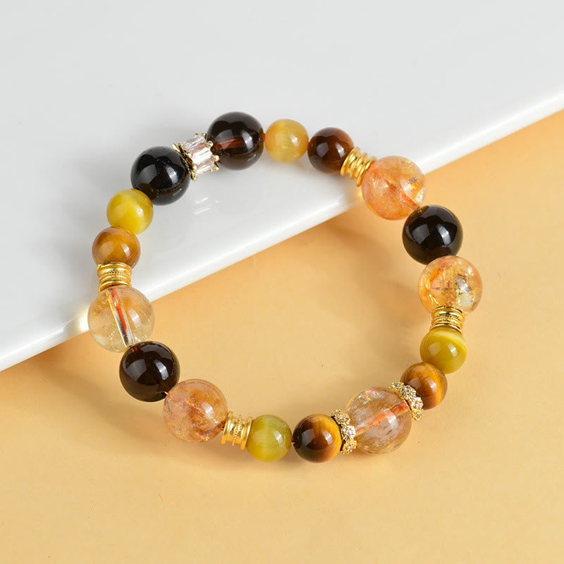 Buddha Stones Natural Citrine Smoky Quartz Tiger Eye Duobao Crystal Prosperity Bracelet - image 3