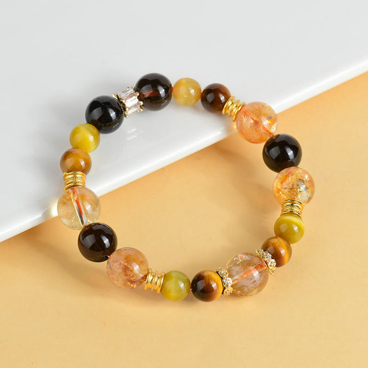 Buddha Stones Natural Citrine Smoky Quartz Tiger Eye Duobao Crystal Prosperity Bracelet - image 3