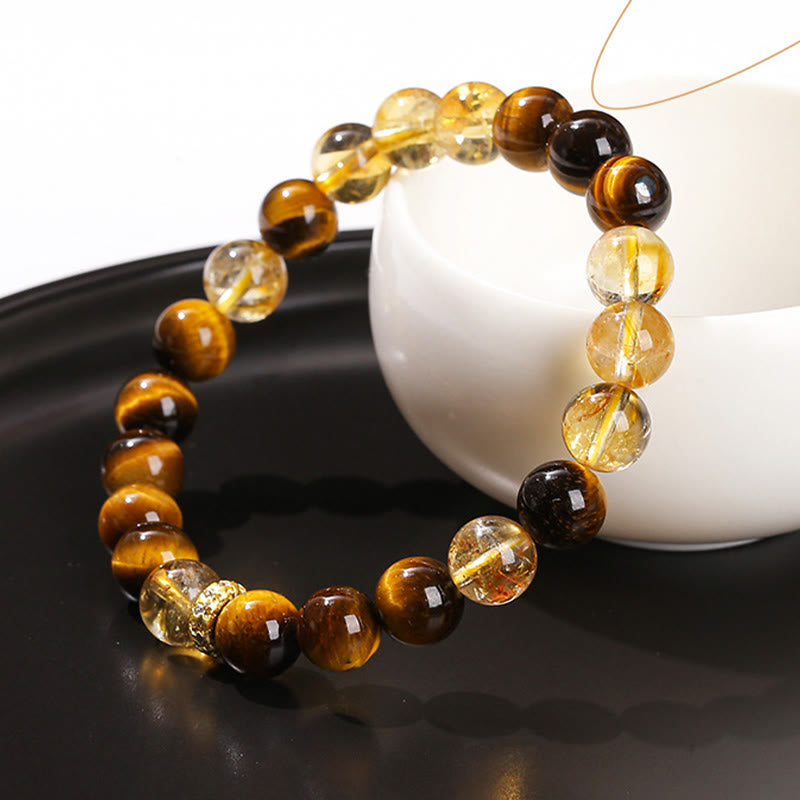 Buddha Stones Natural Tiger Eye Citrine Beads Strength Bracelet - image 1