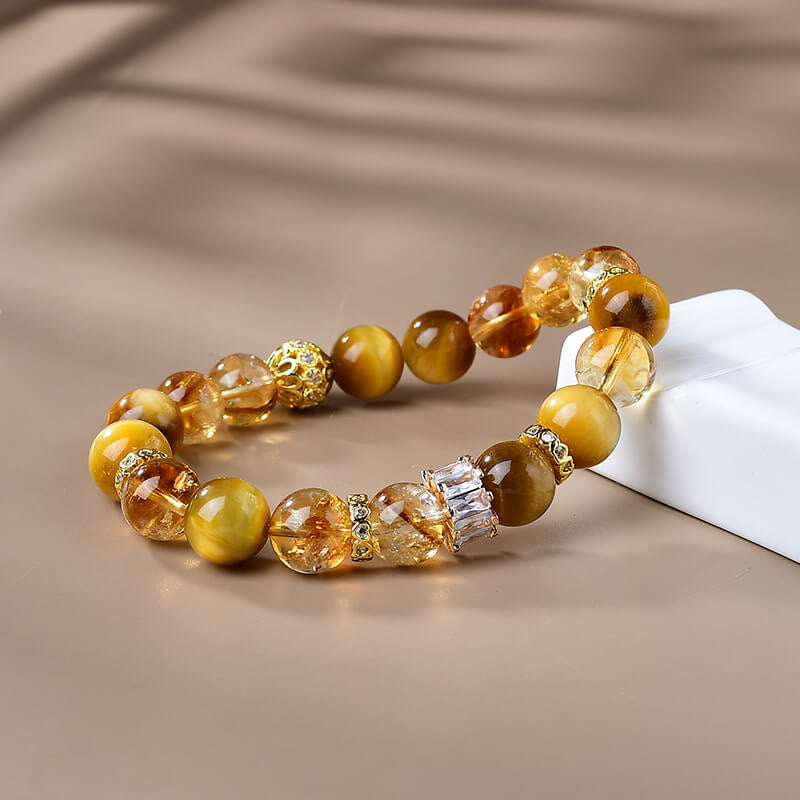 Buddha Stones Natural Tiger Eye Citrine Beads Strength Courage Bracelet - image 1