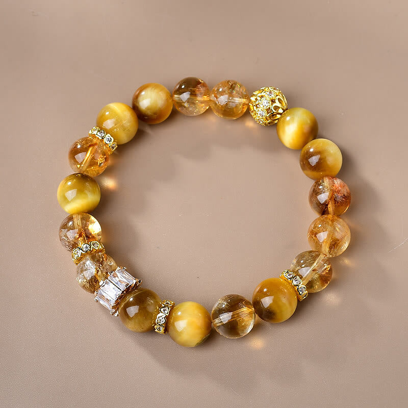 Buddha Stones Natural Tiger Eye Citrine Beads Strength Courage Bracelet - Tiger Eye Citrine(Wrist Circumference: 15-17cm) - image 0