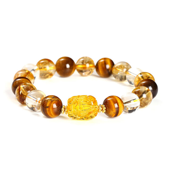 Buddha Stones Natural Yellow Tiger Eye Citrine Beeswax Pixiu Strength Bracelet - image 4