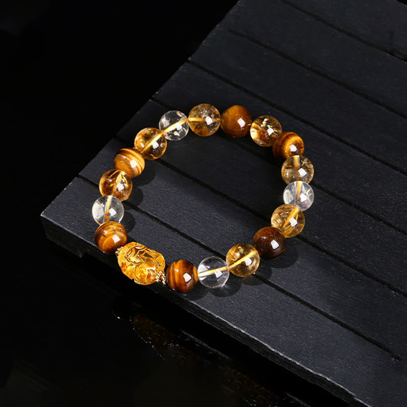 Buddha Stones Natural Yellow Tiger Eye Citrine Beeswax Pixiu Strength Bracelet - image 9