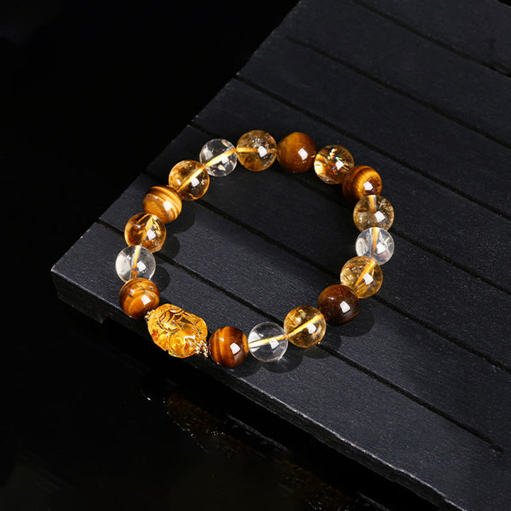 Buddha Stones Natural Yellow Tiger Eye Citrine Beeswax Pixiu Strength Bracelet - image 9