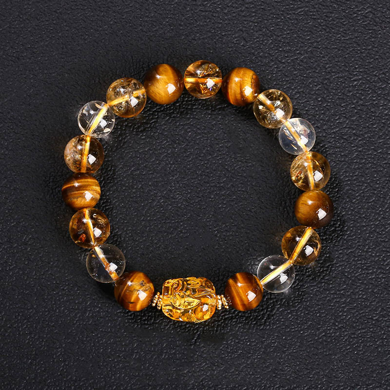 Buddha Stones Natural Yellow Tiger Eye Citrine Beeswax Pixiu Strength Bracelet - image 10