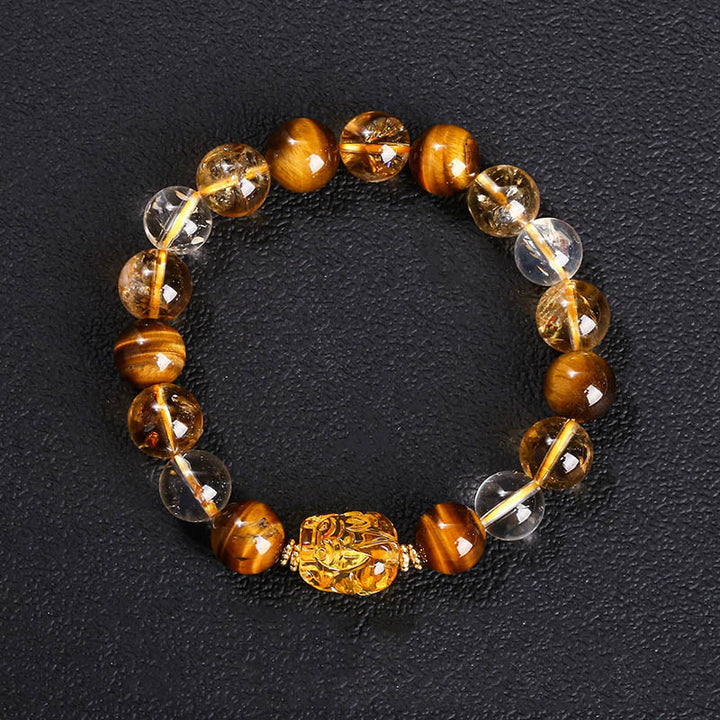 Buddha Stones Natural Yellow Tiger Eye Citrine Beeswax Pixiu Strength Bracelet - image 10