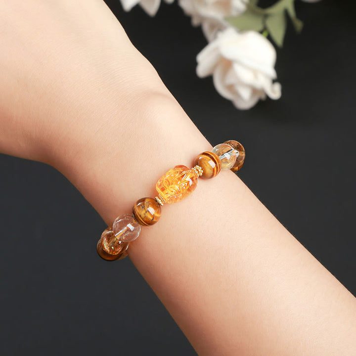 Buddha Stones Natural Yellow Tiger Eye Citrine Beeswax Pixiu Strength Bracelet - image 3