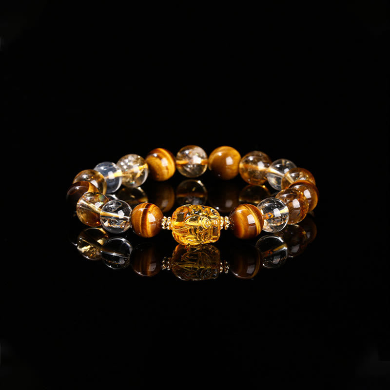 Buddha Stones Natural Yellow Tiger Eye Citrine Beeswax Pixiu Strength Bracelet - image 8