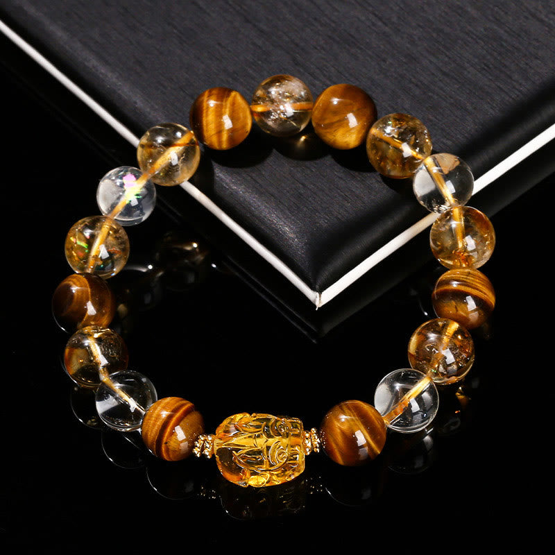 Buddha Stones Natural Yellow Tiger Eye Citrine Beeswax Pixiu Strength Bracelet - image 1