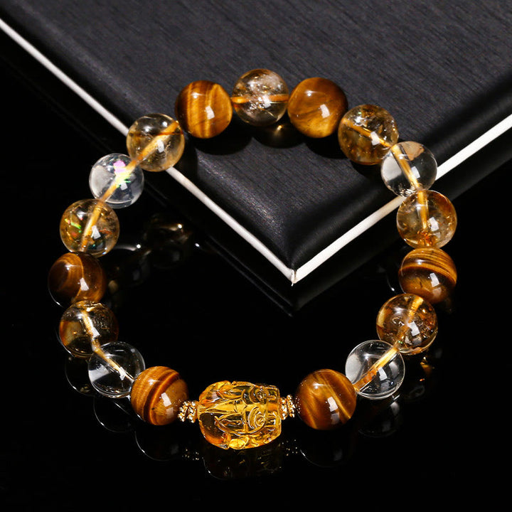Buddha Stones Natural Yellow Tiger Eye Citrine Beeswax Pixiu Strength Bracelet - image 1