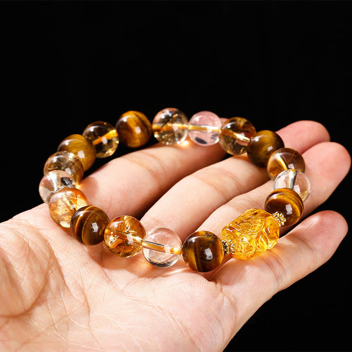 Buddha Stones Natural Yellow Tiger Eye Citrine Beeswax Pixiu Strength Bracelet - image 2