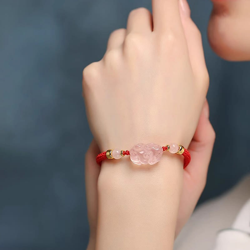 Buddha Stones PiXiu Pink Crystal Wealth String Braided Bracelet - image 5