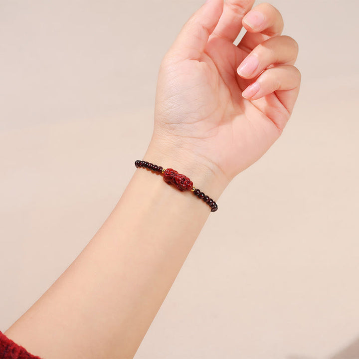 Buddha Stones Garnet Cinnabar PiXiu Strawberry Quartz Square Bead Protection Bracelet - image 4