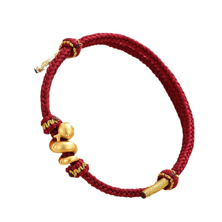 Buddha Stones Handmade 999 Sterling Silver Golden Year Of Snake Red String Protection Braided Bracelet - image 8