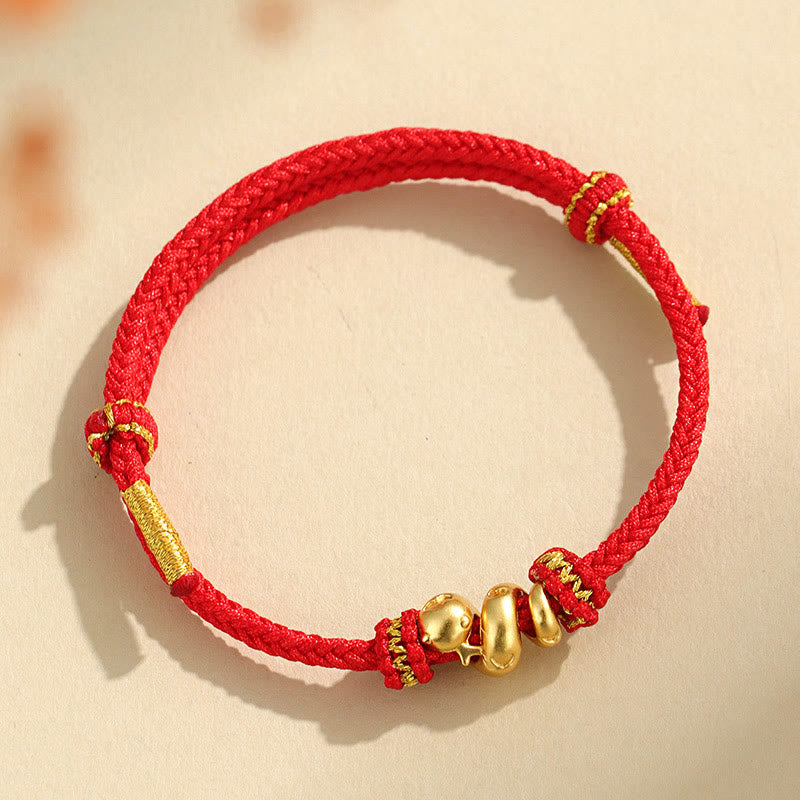 Buddha Stones Handmade 999 Sterling Silver Golden Year Of Snake Red String Protection Braided Bracelet - 999 Sterling Silver Golden Snake Red(Wrist Circumference: 14-18cm) - image 9