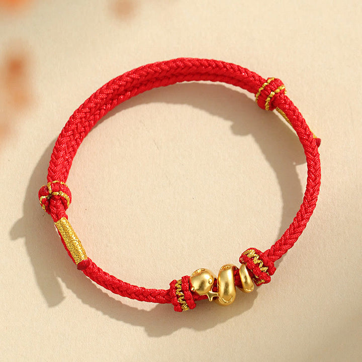 Buddha Stones Handmade 999 Sterling Silver Golden Year Of Snake Red String Protection Braided Bracelet - 999 Sterling Silver Golden Snake Red(Wrist Circumference: 14-18cm) - image 9