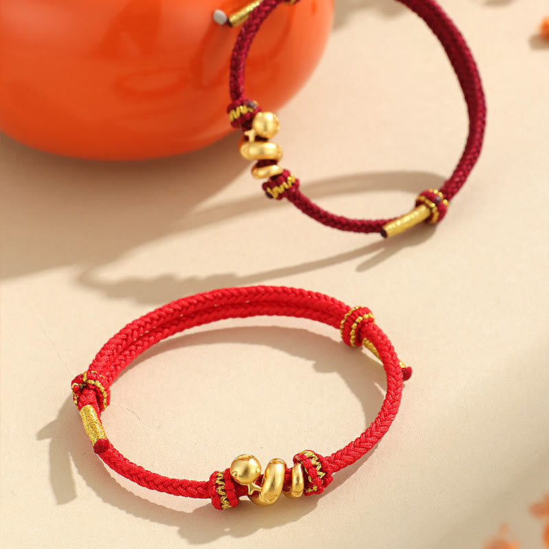 Buddha Stones Handmade 999 Sterling Silver Golden Year Of Snake Red String Protection Braided Bracelet - image 2